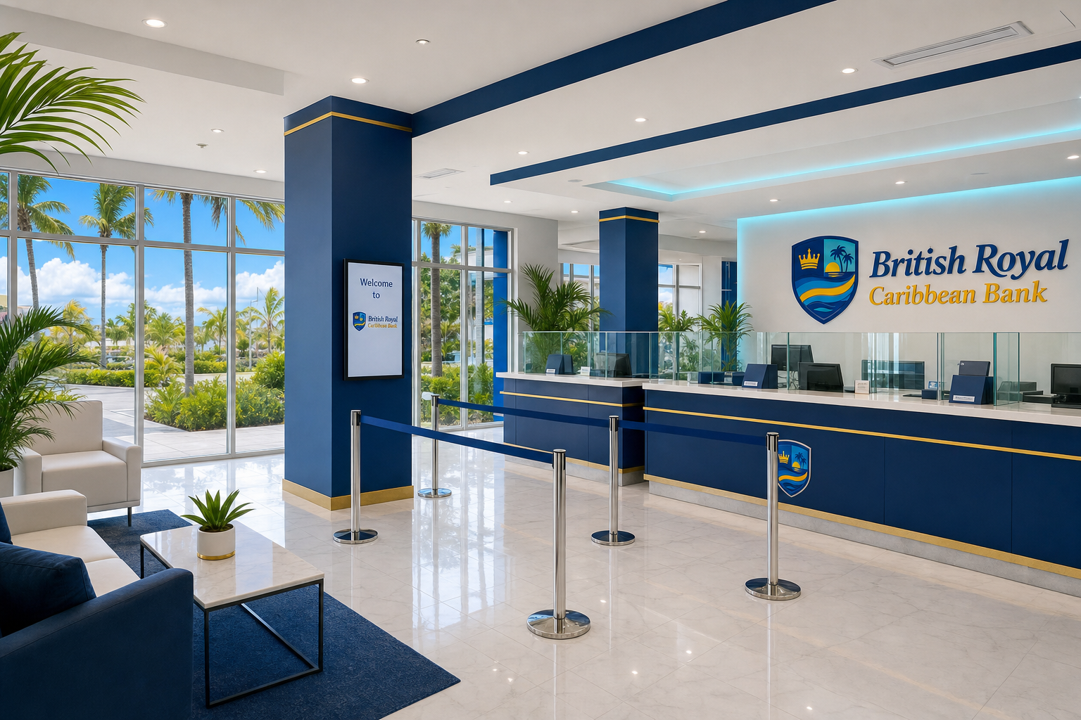 British Royal Caribbean Bank lobby and teller desk