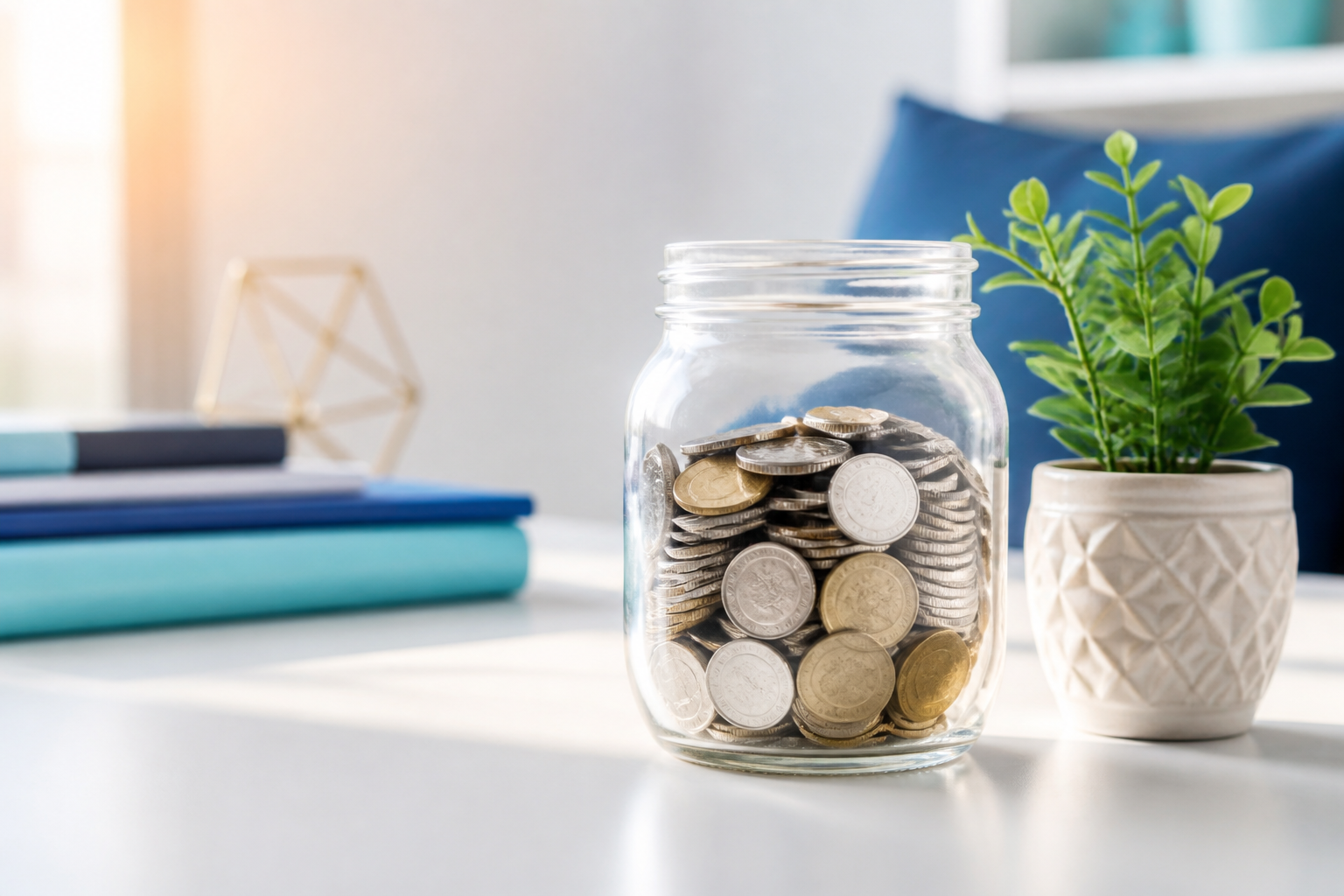Glass savings jar representing growing wealth
